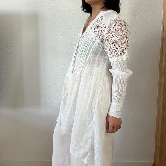 Anthropologie Lucille Featherbone Tunic white embroidered boho long sleeve small - Picture 4 of 10